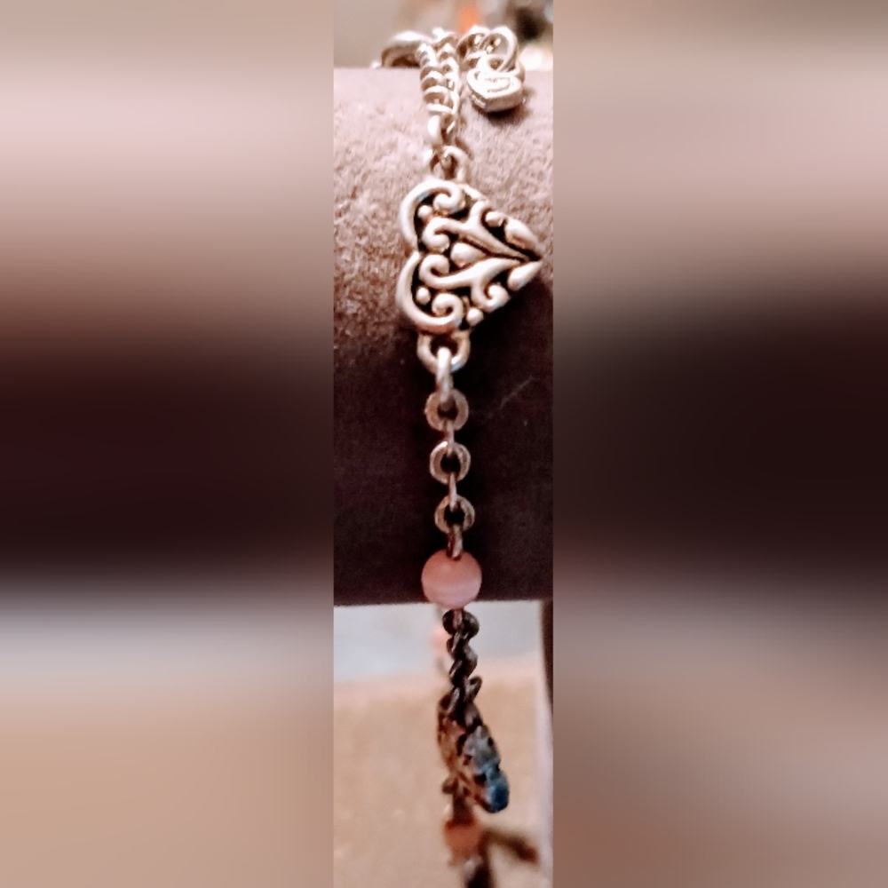 Brighton Silvertone Heart, Pink Moonstone size 7 bracelet.